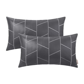BRAWARM Faux Leather Pillow Covers 12 X 20 Inches, Gray Leather Lumbar Pillow Covers Pack of 2, Geometric Embroidery Leather Decorative Throw Pillows for Living Room Couch Bed Sofa Home
