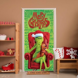 Merry Christmas Door Cover Christmas Front Porch Door Sign Banner Christmas Xmas Winter Holiday Decorations Outdoor Outside for Home
