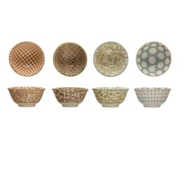 Creative Co-Op Stoneware Pinch Pot w/Pattern, Multi Color, 4 StylesStoneware Pinch Pot w/Pattern, Multi Color, 4 Styles