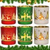 Christmas Glass Votive Candle Holders, 6Packs Xmas Tree Tea Light Holders 3.15”*2.75”, Red Green White Christmas Candleholders for Table Centerpieces Holiday Party Fireplace Mantle Décor(Matte)