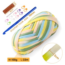 T Shirt Yarn for Crocheting 100gx2 Chunky Crochet Yarn Elastic Fabric Set with 10mm Hook and Accessories – Ideal for DIY Bags, Blankets, Baskets and Home Decor Projects (Mix-Mint)