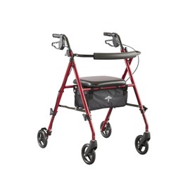 Medline Superlight Folding Aluminum Mobility Rollator Walker, Red, 250 lb. Weight Capacity, 6" Wheels, Adjustable Arms and Seat, Foldable Rolling Walker for Seniors