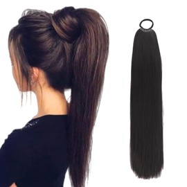 Braiding Hair Ponytail Extensions 24inch DIY Jumbo Braids Hair Hairpieces High Temperature Synthetic Hair pieces Wrap Around Pony Tail Hair for Women Girl Black Brown