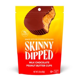 SkinnyDipped Milk Chocolate Peanut Butter Cups, 4g Sugar, Low Sugar, No Palm Oil, Gluten Free, 3.17 Ounce Bag, 1 Pack (6 Cups Total)