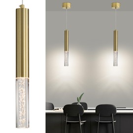 Mikeru 2 Pack Cylinder Ceiling Suspension Pendant Light, 3 Color Temperature 3000k/4500k/6500k Crystal Bedside Pendant Light, Height Adjustable 1.4M, Suitable for Cafe, Dining Room, Kitchen Island