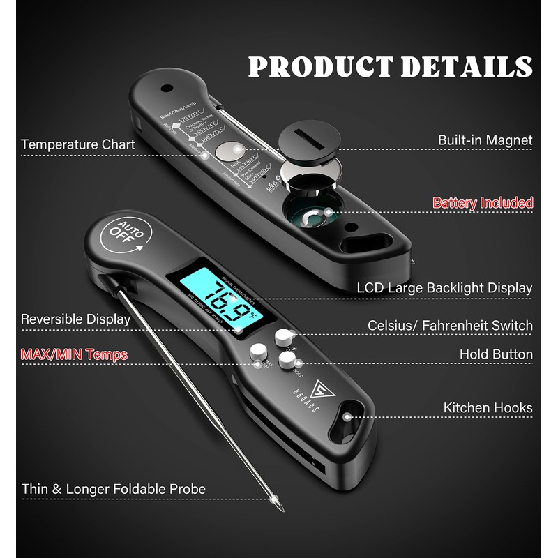 Meat Thermometers, DOQAUS Instant Read Food Thermometers for Cooking, Digital