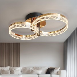 𝗠𝗢𝗗 𝗟𝗜𝗚𝗛𝗧𝗜𝗡𝗚 Clara | Modern Flush Mount Ceiling Light Fixture, 2 Rings LED Ceiling Light for Kitchen, Bedroom & Hallway, Close to Ceiling Lights (Gold & Pearl Black | 14"x22" | Warm White)