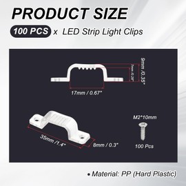 PATIKIL LED Strip Light Clips, Pack of 100 Mounting Brackets, Soft Fixing Clips, Clamp Holder with Screws for 17 mm Wide 3528/5050 Neon RGB Light Cable Tape, Transparent