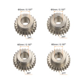 sourcing map 48P 7075 Aluminum Pinion Motor Gear Set 4pcs 24T 25T 26T 27T Fit 5mm RC Motor Shaft 48 Pitch Gears for RC Car, with Hex Key