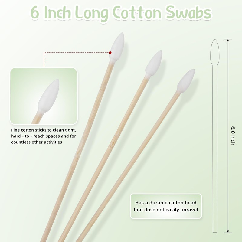 Yinghezu 200 Count Bamboo Cotton Swabs 6" Inch Long Pointed