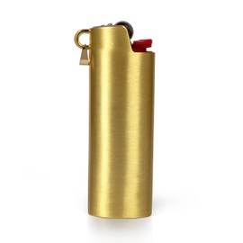 HUMWE Funda de metal reutilizable para encendedor Bic Regular J6, soporte de manga con anillo y collar accesorios (dorado)