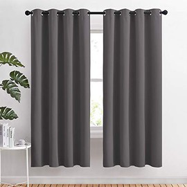 NICETOWN Blackout Curtains Panels for Bedroom - 3 Pass Microfiber Noise Reducing Thermal Insulated Solid Ring Top Blackout Window Drapes (2 Panels, 52 x 72 Inch, Gray)