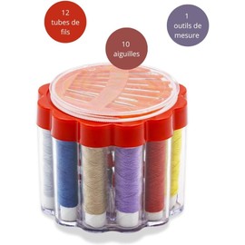 PARENCE.- Scatola da Cucito con Fili Colorati – Set di 12 Bobine + Aghi | Kit da Cucito Compatto e Portatile | Filo per cucire multiuso per riparazioni, bricolage, principianti e viaggi