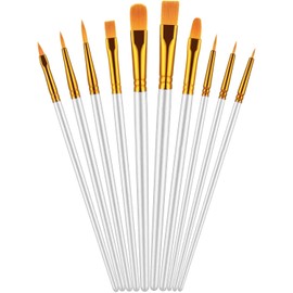 Brushes, Paints, Brushes, Art Supplies, Set of 10, Oil Brushes, Watercolor Brushes, Acrylic Brushes, Flat Brushes, Round Brushes, Nylon Bristles, Short Hair Brushes, Adult and Kids Size (White)