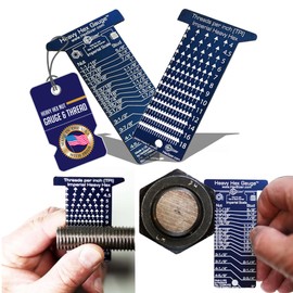 HexSizer Heavy Hex Nut, Bolt & Stud Gauge Tool & Thread Pitch Checker Set - Thread Measuring Gauge Set, Compact, Durable Anodized Aluminum Gauge Measuring Nuts, Studs, and Bolts - Inch Measurement