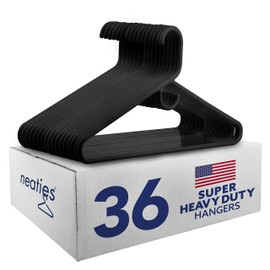Neaties American Made Black Super Heavy Duty Plastic Hangers, Plastic Clothes Hangers Ideal for Everyday Use, Clothing Standard Hangers, 36pk