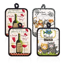 4pcs Pot Holders for Kitchen, Cotton Kitchen Hot Pads, Heat Resistant Oven Mitts and Pot Holders Sets (Colorful,4)
