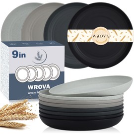 Wrova Wheat Straw Plates - 9 Inch Unbreakable Dinner Plates Set of 8 - Dishwasher & Microwave Safe Plastic Plates Reusable - Lightweight Plates for kitchen,camping (Classic Series)