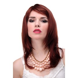 WIG ME UP - 3003-33A/130 Shoulder Length Women's Wig Brown Brown Red Mix Straight Hair with Fringe Approx. 50 cm