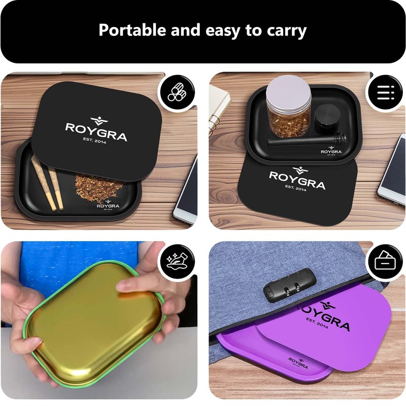 roygra Rolling Tray, Metal Matte Decorative Tray with PVC Soft