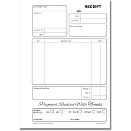Cherry Carbonless Receipt Duplicate Book A5 | 50 Duplicate Sets | 2-Part NCR Perforated Top Copy for Easy Removal | Payment Received Forms | Made in The UK | Compact Size | 210mm x 148mm **2 Pack**