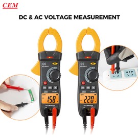 CEM Digital Clamp Meter with O-Shaped Jaw, Auto-ranging Voltage Tester with Flashlight Backlight, Clamp Multimeter for Measuring AC/DC Voltage AC Current Temperature Continuity Diode NCV DT-380