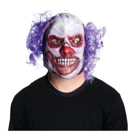 Evil Clown Scary Mask with Purple Curly Hair on Sides Overhead Latex mask - Busted Evil The Clown!