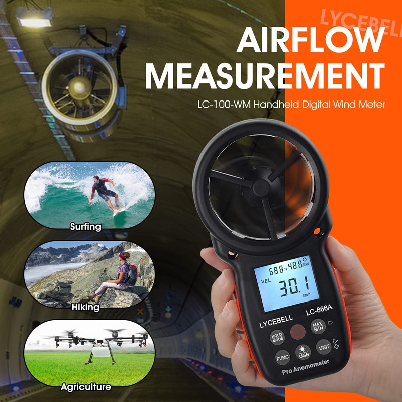 LYCEBELL LC-866A Handheld HVAC Anemometer, Pro Digital Wind Speed for