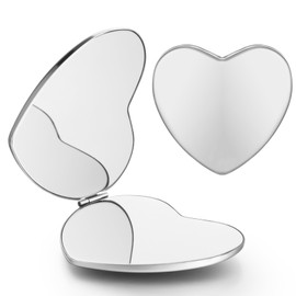 Ymapinc 2 Pcs Cute Folding Compact Mirror for Traveling, 1 Double-Sided and 1 Single-Sided Elegant Silver Makeup Mirror for Women Purse Heart Shaped Vintage Compact Mini Pocket Cosmetic Mirrors