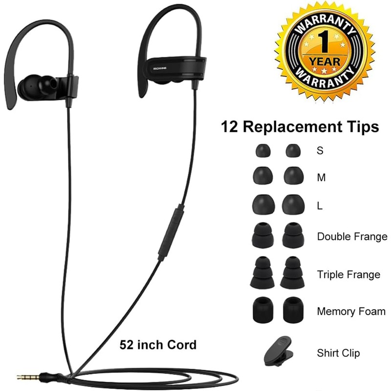 MOXKING Wired Earphone with Microphone Volume Control Ear Hook and