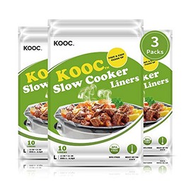 [VALUE PACK] KOOC Premium Disposable Slow Cooker Liners and Cooking Bags, Large Size Fits 4QT To 8.5 QT Pot, 13"x 21", 3 Packs (30 Counts), Equipped with Fresh Locking Seal Design, Suitable for Oval & Round Pot, BPA Free