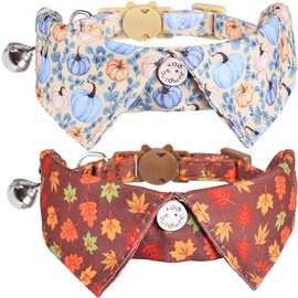 Lamphyface Fall Cat Collar Thanksgiving Day Breakaway with Bow Tie and Bell Autumn Holiday for Kitty Adjustable Safety