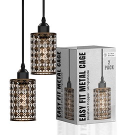 Ceiling Light Shade Metal Pendant Light Shade Ceiling Light Fitting Ceiling lamp Shades Industrial Ceiling Lights lampshade for Kitchen Light Ceiling lamp (Brushed Copper 6 - Pattern 4 (2 Pack))