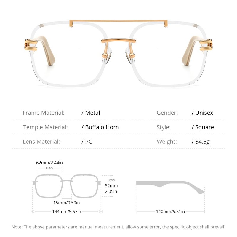 HEPIDEM Really Buffalo Horn Handmade Glasses Frame,Oversize Big Square Rimless