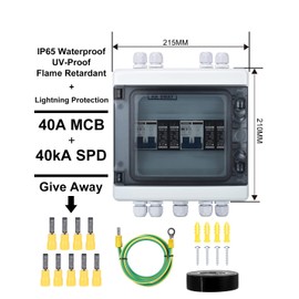 DIHOOL Solar Disconnect Switch with PV Surge Protector IP65 PV Combiner Box, 2 in 2 Out 40 Amp DC500V