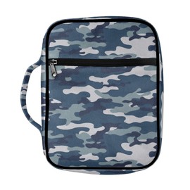 Coldinair Blue Camo Print Bible Cover for Men Women Teens,Carrying Book Case Church Bag Bible Protector with Handle and Zippered Pocket