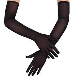Mesh Gloves Super Long Black Sheer Tulle Women Formal Ruched Gloves Themed Party Opera Prom 20s Glove Costume