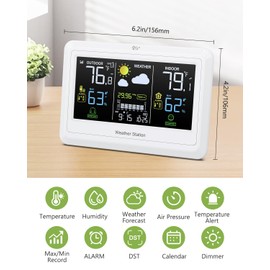 KeeKit Wireless Weather Station, Indoor Outdoor Thermometer with HD VA Display, Alerts, Max/Min Records, Pressure, Digital Temperature Humidity Monitor for Home, Office, Greenhouse