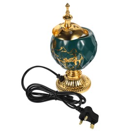 Gatuida Incense Holder Electric Censer Burner: Home Decor Incense Burner Holder Antique Censer UK Plug Green Ceramic and Iron Kitchen Counter Storage Dining Table Service