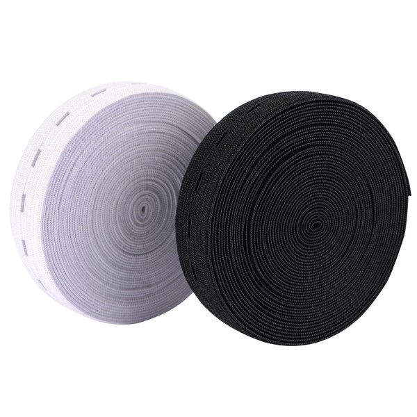 11 Yard Elastic Bands Spool Sewing Band Flat Elastic Cord with Buttonhole, 2 Pack