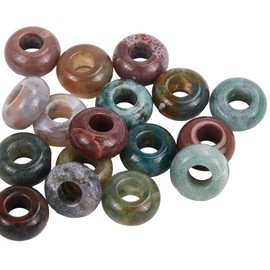 SOFPLATE 1 Box of 20 Stone Beads with Large Hole Indian Agate Beads 12 mm Rondelle European Flat Round Loose Spacers Wholesale Natural Gemstone Beads for Jewellery Making AR