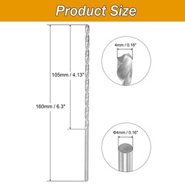 TA-VIGOR 2Pcs 4mm Extra Long Twist Drill Bits, 160mm Length High-Speed Steel HSS Straight Shank Spiral Drill Bits for Wood Metal Aluminum Plastic