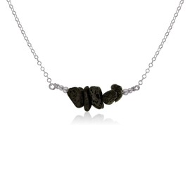 Lava Chip Bead Bar Necklace in Stainless Steel