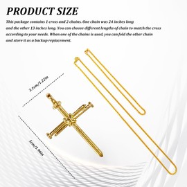 QZTYTY 2PCS Cross Necklace for Men, Rear View Mirror Hanging Accessories, Hanging Cross Car Rearview Mirror Hanging Chain with 3 Nail, Car Mirrors Stainless Steel Religious Cross Decoration (Gold)