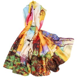 FAIRYGATE Ladies Scarves Silk Scarf Women Flower Printed Fashion Elegant Style Satin Lightweight Scarf Lady Decorative Neckerchief Warm Shawl Sunscreen Neck Head Scarfs 82023