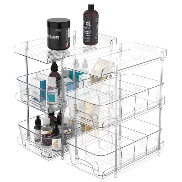 TidyVerse 3-Tier Clear Under Sink Organizers 2-Pack w/Removable Drawers &