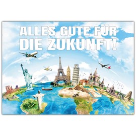 BREITENWERK A4 XXL Farewell Card World Travel with Envelope - Folding Card for Colleagues for Retirement Pension Job Change Moving Sabbatical Retirement Card