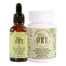 ORE Kit Aceite de Orégano 80% Carvacrol | Gotero 30 ml + Cápsulas 65 pzas, Orgánico Silvestre, Suplemento Natural