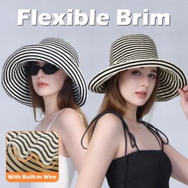 MK MATT KEELY Women's Foldable Beach Hat Wide Brim Lightweight Sun Visor Summer UV Protection with Chin Strap, beige, Unit size