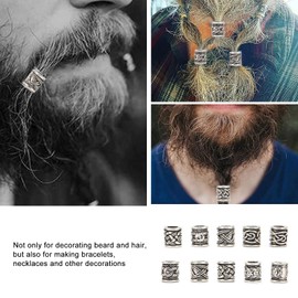 Cuentas de Tubo para el Cabello, Runas Vikingas Nórdicas, Cuentas para Trenzas de Cabello para Pulseras, Colgante, Collar, Bricolaje, 10 Piezas de Cuentas Trenzadas para